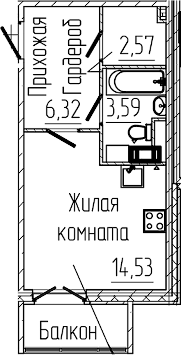Квартира студия 27.94 м², 7/8 эт., ЖК «SERTOLOVO PARK»